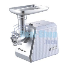 Мясорубка электрическая Sakura SA-6424W белый, 2000 Вт, 3.0 кг/мин, реверс, защита от перегрузки, металлический лоток, насадки - 4
