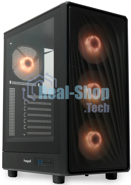 Компьютерный корпус HSPD M510, Mesh Mid Tower, черный, TG, 0.5 SPCC, 4x120мм ARGB ATX, mATX, mITX 180/280/160мм 1x2.5