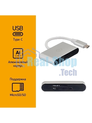 Кард-ридер Digma CR-С2501-S/серебристый/SD/TF/micro-SD/USB Type-C/алюминий