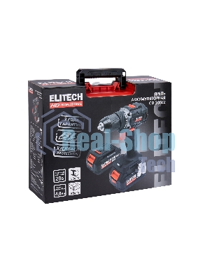 Дрель-шуруповерт Elitech CD 20SL2, 20 В, 2 Ач, 60 Нм, бесщеточный