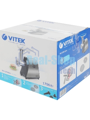Мясорубка электрическая Vitek VT-3636 серебристый, 1700 Вт, 1.7 кг/мин, реверс, насадки - 4
