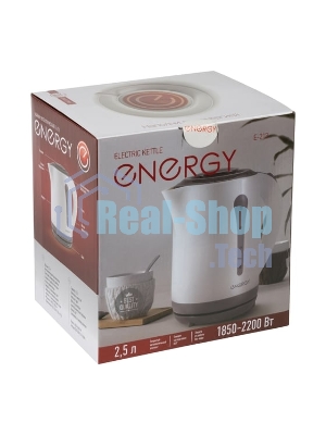 Электрочайник Energy E-213 белый/серый, 2.5 л, 2200 Вт, скрытый нагревательный элемент