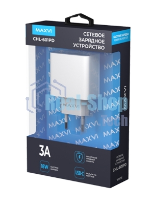 Сетевое зарядное устройство Maxvi CHL-601PD 18W, 3A, QC 3.0, PD 3.0, 1xUSB-C, белый