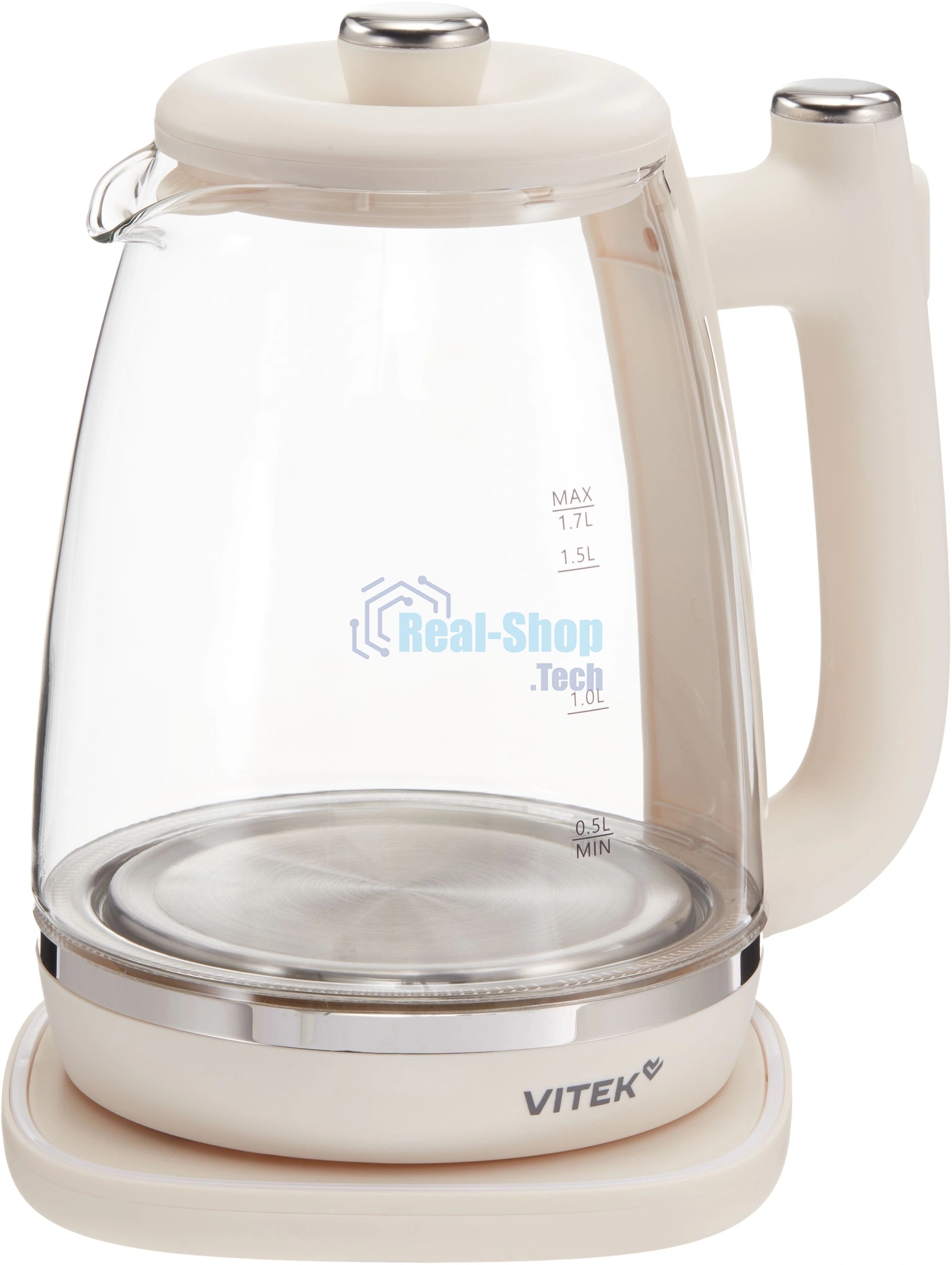 Чайник электрический Vitek VT-WK1072 1.7л. 1800Вт слоновая кость корпус: стекло