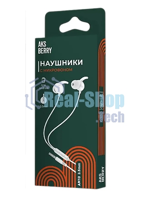 Проводные наушники Aksberry AM10 Sport белый, внутриканальные, проводной 3.5 мм, встроенный микрофон