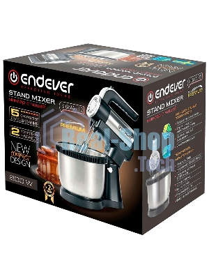 Миксер Endever Sigma-12 c чашей, черный/стальной, 800 Вт, 2 вида насадок, 5 скоростей