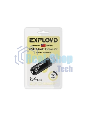 Флешка USB Exployd 650 Black (EX-64Gb-650-Black), 64Gb, USB 2.0, R/W 15/8, черный