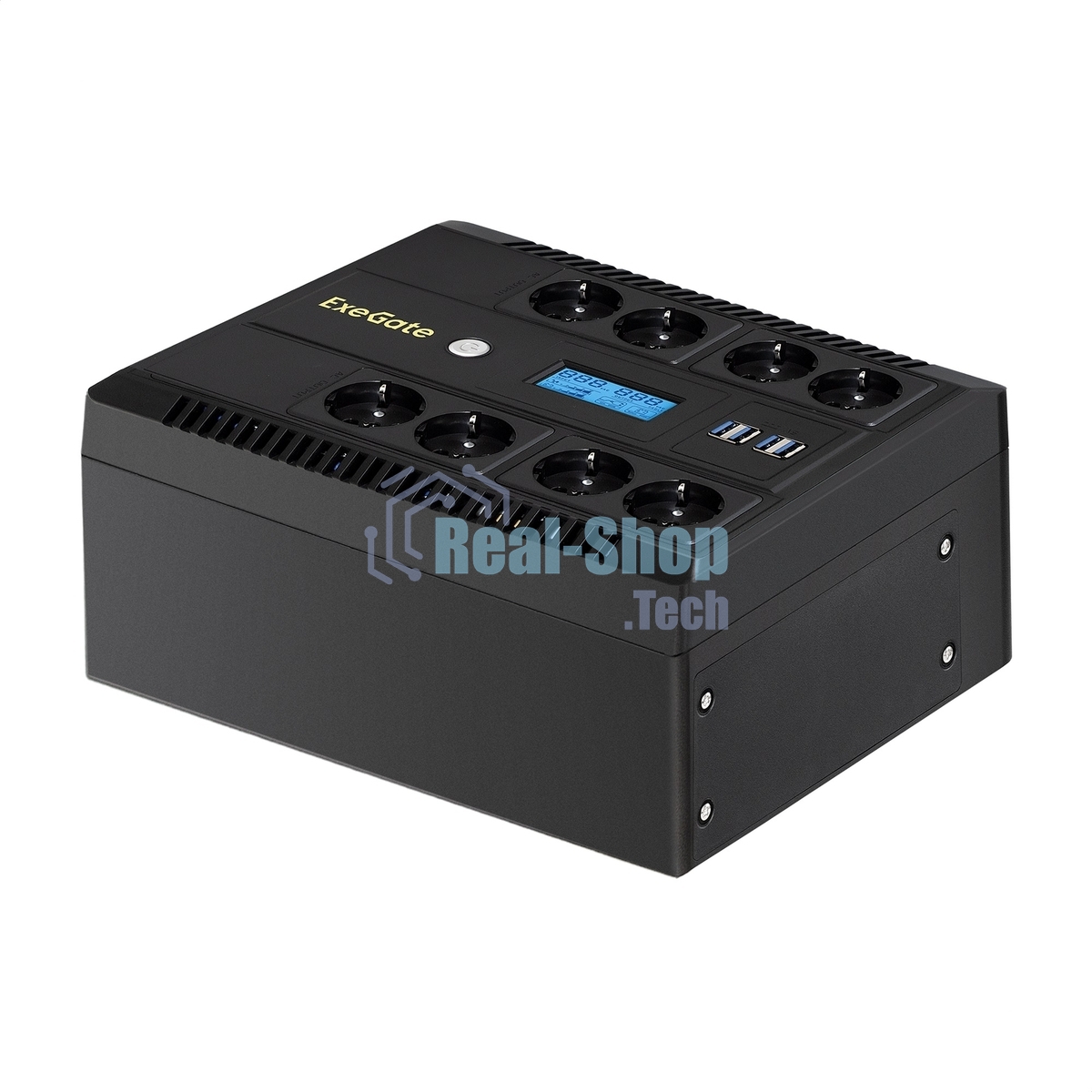 Источник бесперебойного питания ExeGate NEO Smart BU-600.LCD.AVR.5SH 600VA/360W, цветной LCD-дисплей, AVR, 5*Schuko, черный