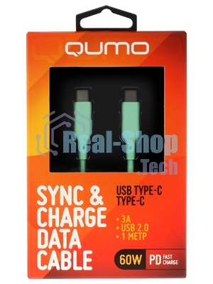 Кабель QUMO 32970 Type-C на Type-C, силиконовый, 1м, 3A, 60W, PD (зеленый)