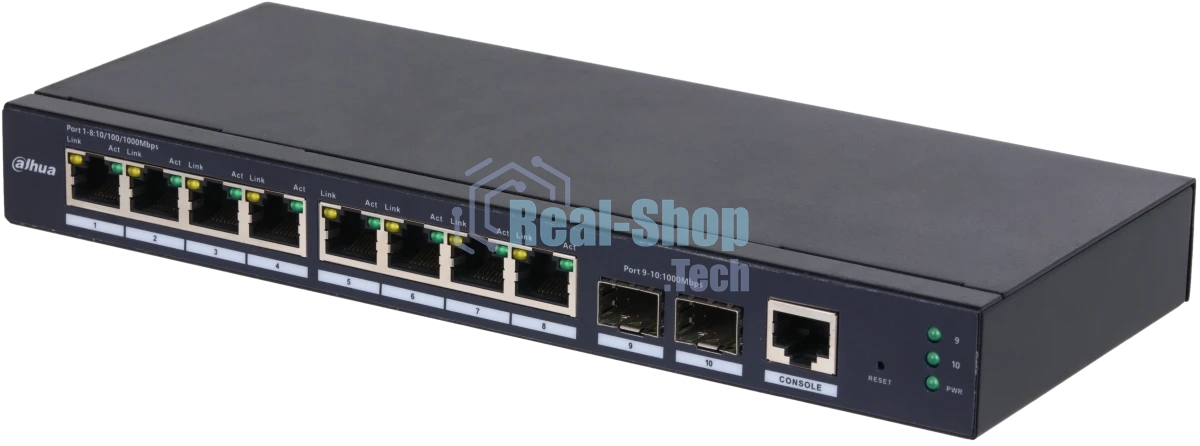 Коммутатор Dahua DH-SG4010-2F, 8×1 Гбит/с + 2×1 Гбит/с SFP, управляемый