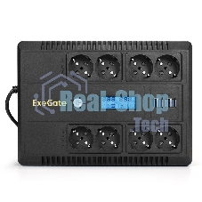 Источник бесперебойного питания ExeGate NEO Smart BU-600.LCD.AVR.5SH 600VA/360W, цветной LCD-дисплей, AVR, 5*Schuko, черный