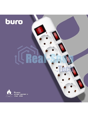 Сетевой фильтр Buro 500SH-1.8-SW-W 1.8 м, 5 розеток, белый, коробка