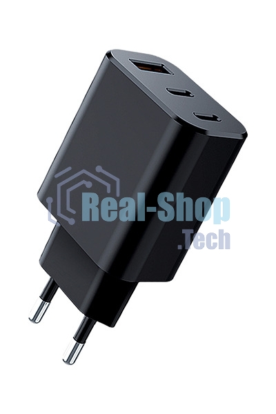 Сетевое зарядное устройство Qumo Energy GaN PD 30W (Charger 0073), три порта: 2х Type-C PD + USB-A QC3.0,черный