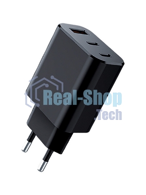 Сетевое зарядное устройство Qumo Energy GaN PD 30W (Charger 0073), три порта: 2х Type-C PD + USB-A QC3.0,черный