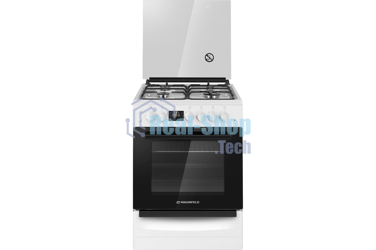 Плита комбинированная Maunfeld MGC60ECW04 белый, газовых конфорок 4 шт, духовка электрическая 65 л, 60 см x 88 см x 65 см