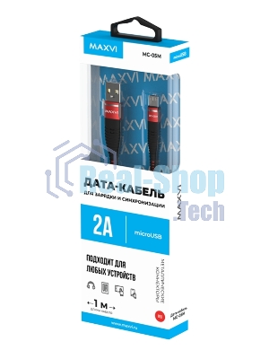 Кабель Maxvi MC-05M red USB-A - microUSB, 2A ток макс. нагрузки 2А, макс. напряжение 5V; стандарт USB 2.0; длина 1м, оплетка TPU, металлические корпуса разъемов, цвет красный