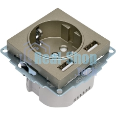 Розетка SE AtlasDesign Шампань SO + USB A+A, 5В/2,4А, 2х5В/1,2А, механизм