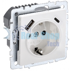 Розетка 1-местная IEK BRITE РЮш11-1-БрБ (BR-R14-16-U22-018-K01) с заземлением, с защитными шторками, 16А, с USB A+C 18 Вт, белый