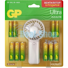 Батарея GP Ultra 15AU/24AU/FANWETA21-2CRSBC24 AA/AAA (промо:Вентилятор в подарок) (24шт) блистер