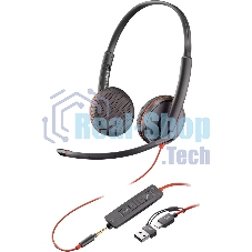 Гарнитура Plantronics Poly Blackwire 3225 чёрный, проводная, USB
