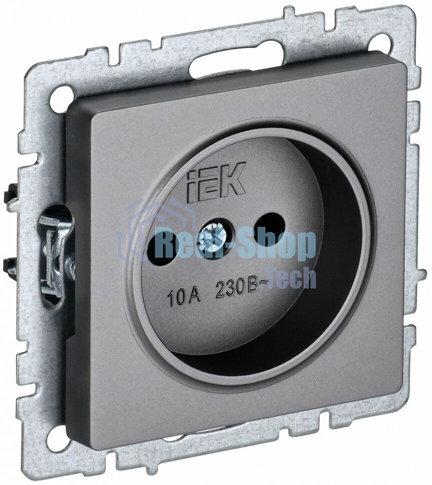 Розетка 1-местная IEK BRITE РС10-1-0-БрС без заземления, без защитных шторок, 10А, сталь