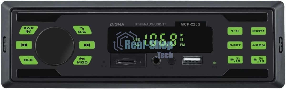 Автомагнитола Digma MCP-225G, 1 DIN, Bluetooth, USB Type-A, AUX
