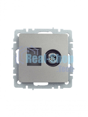 Розетка телевизионная двойная TV+RJ45 IEK BRITE РТВ/РК12-БрС кат.5E сталь