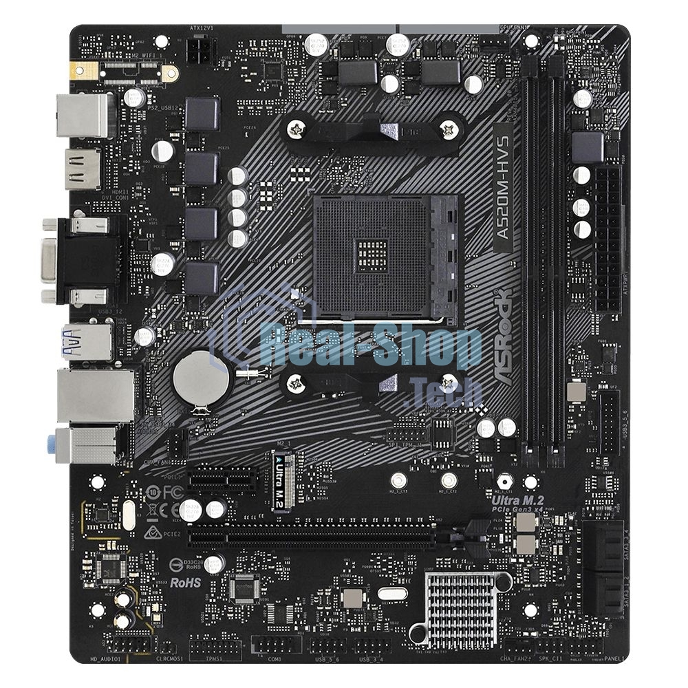 Материнская плата ASRock A520M-HVS, AM4, AMD A520, 2xDDR4, 4xSATA, 1xM.2, 1xPCIe 3.0 x16, 1xPCIe 3.0 x1, 1xHDMI, 1xVGA, 1x 1Gb LAN, 3x3.5 мм, 7.1, mATX
