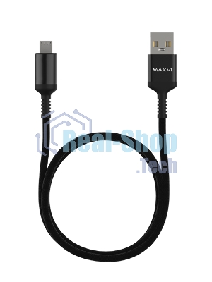 Кабель Maxvi MC-10M black, USB-A - microUSB, 2A ток макс. нагрузки 2А, макс. напряжение 5V; стандарт USB 2.0; длина 1м, нейлоновая оплетка, металлические корпуса разъемов, цвет черный