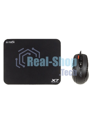 Мышь проводная + коврик A4Tech X-7120 черный, 2000 dpi, USB, кнопки - 7