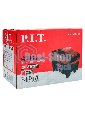 Строительный пылесос P.I.T. PVC20H-10A SOLO красный, питание от аккумулятора, 200 Вт, уборка сухая/влажная/выдув, пылесборник 10 л