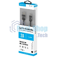 Кабель Maxvi MC-10M black, USB-A - microUSB, 2A ток макс. нагрузки 2А, макс. напряжение 5V; стандарт USB 2.0; длина 1м, нейлоновая оплетка, металлические корпуса разъемов, цвет черный