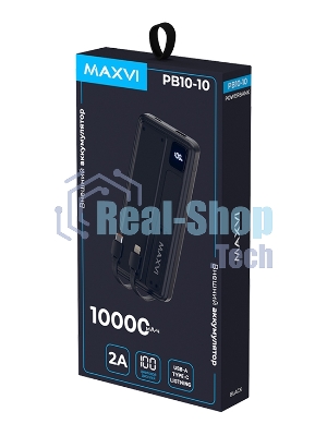 Портативный аккумулятор Maxvi PB10-10 10000 мАч, 2A USB + кабели: Type-C/Lightning