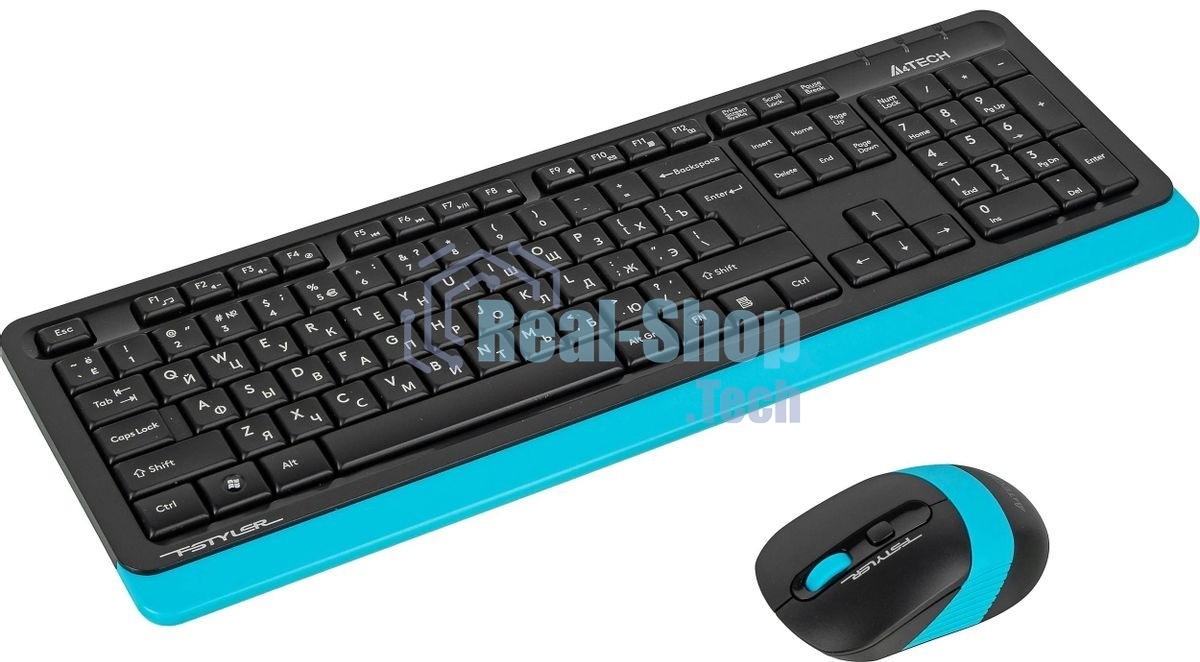 Комплект клавиатура+мышь A4Tech FStyler FG1010 беспроводной, USB, 2000 DPI, чёрный/синий