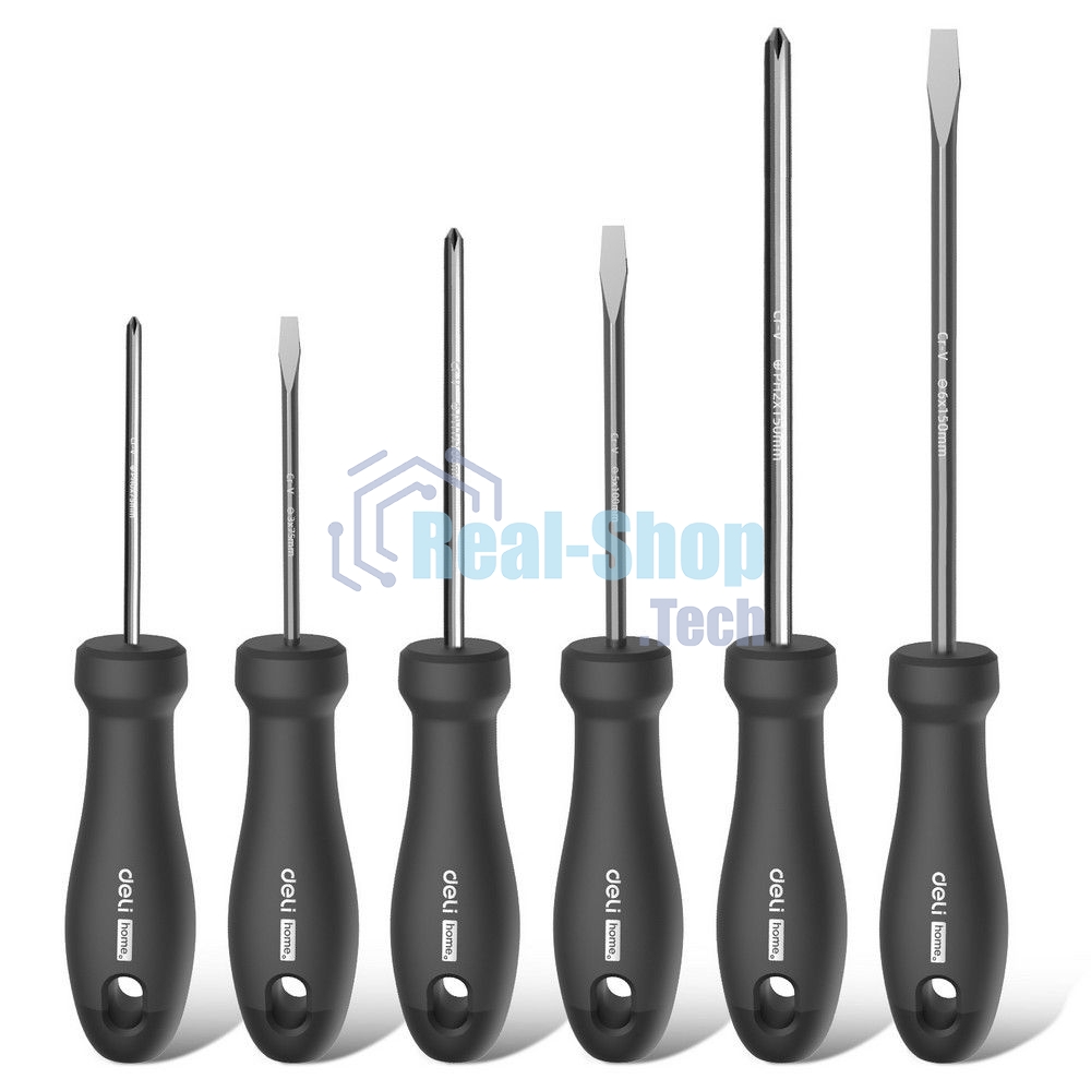 Набор отверток Home Series Deli HT1006 6шт SL3x75+SL5x100+SL6x150+PH0x75+PH1x100+PH2x150 Эксклюзивный дизайн. Рукоятка из высококачественного софттач пластика