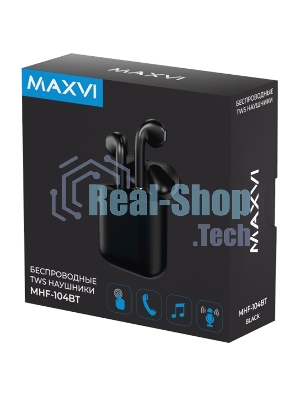 Наушники TWS Maxvi MHF-104BT черный, вкладыши, Bluetooth, сенсорное управление, до 4 ч