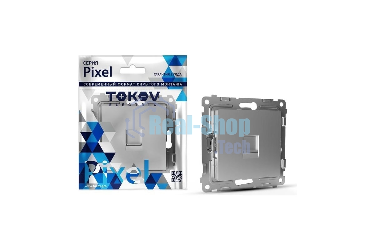 Розетка телефонная 1-м TOKOV ELECTRIC СП Pixel RJ11 механизм алюм.