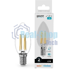 Лампа светодиодная филаментная Gauss Filament 8Вт цок.: E14 свеча св. свеч. бел. нейт. (упак.: 10 шт)