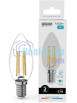 Лампа светодиодная филаментная Gauss Filament 8Вт цок.: E14 свеча св. свеч. бел. нейт. (упак.: 10 шт)