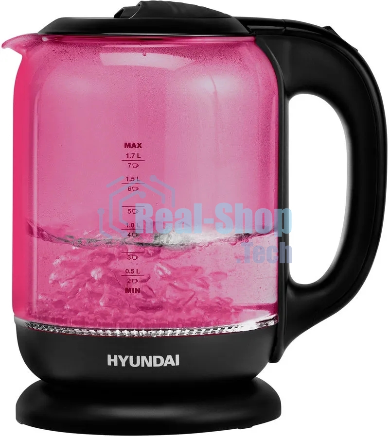 Чайник электрический Hyundai HYK-G4808 1.8 л, 2200 Вт, малиновый/черный (корпус: стекло)