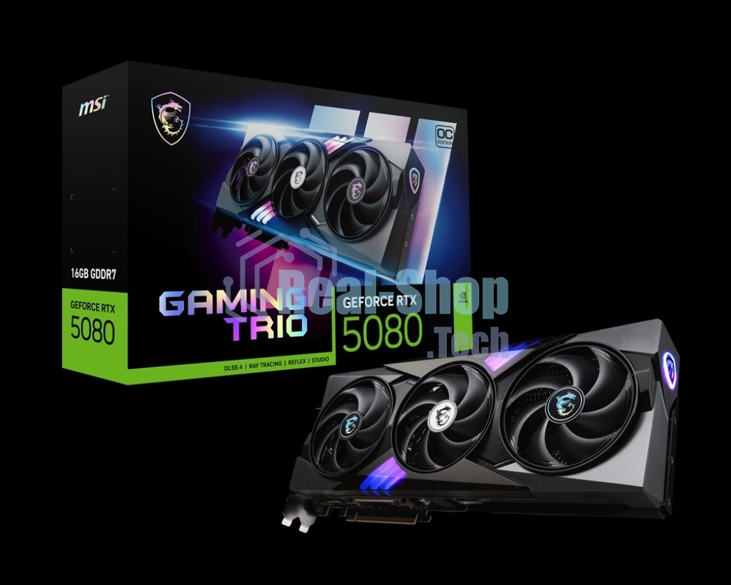 Видеокарта MSI RTX 5080 GAMING TRIO OC 16Gb GDDR7 256bit 3xDP HDMI 3FAN RTL