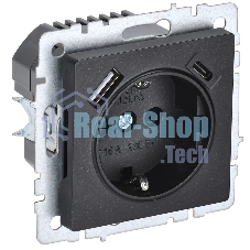 Розетка 1-местная IEK BRITE РЮш11-1-БрЧ (BR-R14-16-U22-018-K02) с заземлением, с защитными шторками, 16А, с USB A+C 18В т, черный