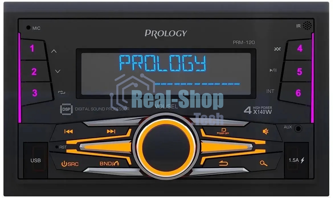 Автомагнитола Prology PRM-120, 2 DIN, Bluetooth, USB Type-A, AUX, пульт ДУ
