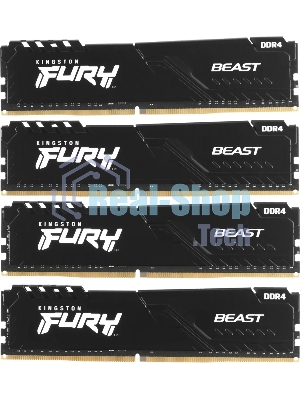 Оперативная память Kingston Fury Beast, DDR4, 64GB (4x16GB), 3600MHz, CL18, DIMM, радиатор, черный