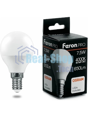 Лампа светодиодная Feron PRO LB-1407 (38072) 7.5Вт Е14 белый матовый шар