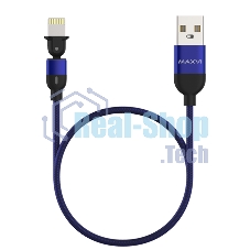 Кабель Maxvi MC-19L blue, USB-A - Lightning, 2.4A, LED ток макс. нагрузки 2.4А, макс. напряжение 5V; стандарт USB 2.0; длина кабеля 1.5м, нейлоновая оплетка, металлические корпуса разъемов,LED подсветка, цвет: синий