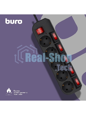Сетевой фильтр Buro 500SH-3-SW-B 3 м, 5 розеток, черный, коробка
