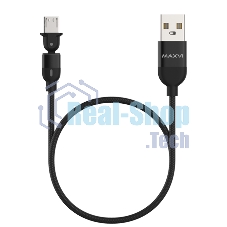 Кабель Maxvi MC-19M black, USB-A - microUSB, 2.4A, LED ток макс. нагрузки 2.4А, макс. напряжение 5V; стандарт USB 2.0; длина кабеля 1.5м, нейлоновая оплетка, металлические корпуса разъемов,LED подсветка, цвет: черный