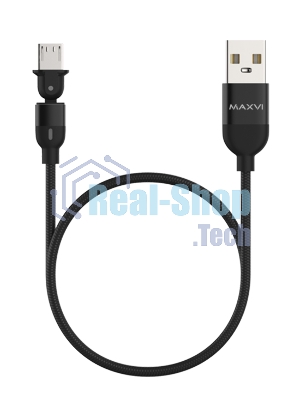 Кабель Maxvi MC-19M black, USB-A - microUSB, 2.4A, LED ток макс. нагрузки 2.4А, макс. напряжение 5V; стандарт USB 2.0; длина кабеля 1.5м, нейлоновая оплетка, металлические корпуса разъемов,LED подсветка, цвет: черный