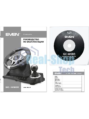 Руль черный SVEN GC-W600 (виброотдача, педали, джойстик, 12 кн., USB)